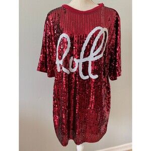 NEW WHY Dress Red Sequin Alabama Rolltide Short Sleeve Game Day Dress OS